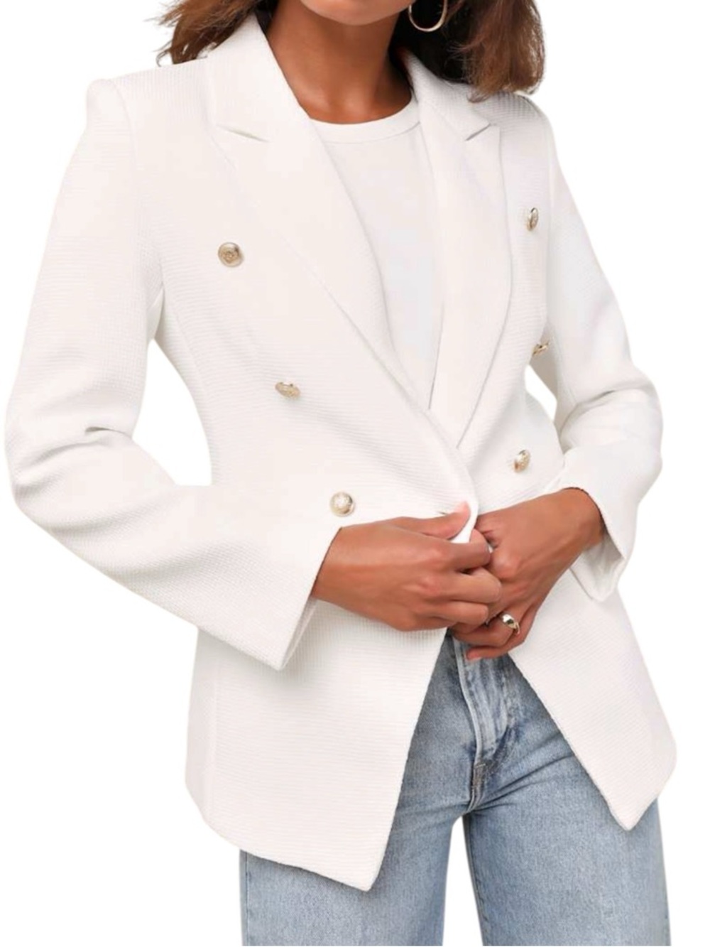 Lulus Sandara white Oversized Double-Breasted Blazer Sz XS NWOT